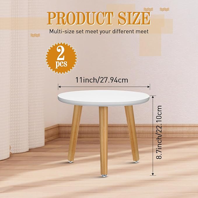 Briwooody 2 Pcs Wood Plant Stands Indoor Wooden Stool for Plants Mid Century Vintage Modern Flower Pots Holder Round Side Table End Table Plant Stools for Living Room Corner Balcony Decor
