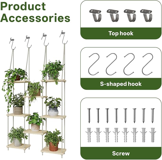 Window Plant Shelves 8-Tier Hanging Plant Shelves for Indoor Window Shelf for Plants Wall Mounted Window Sill Plant Shelf Living Room Garden Boho Decor