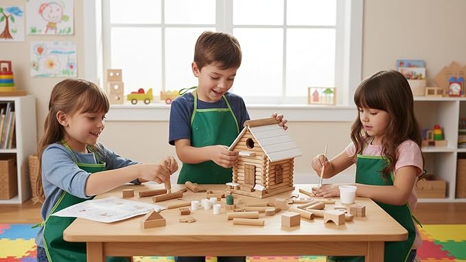 Premium Wooden Lincolnlog Bird House Kit - Birdhouse Kits - Build it Yourself Birdhouse for Adults to Build - Woodworking Adult Crafts & DIY Bird House, Relax Crafts Gifts Wood Projects