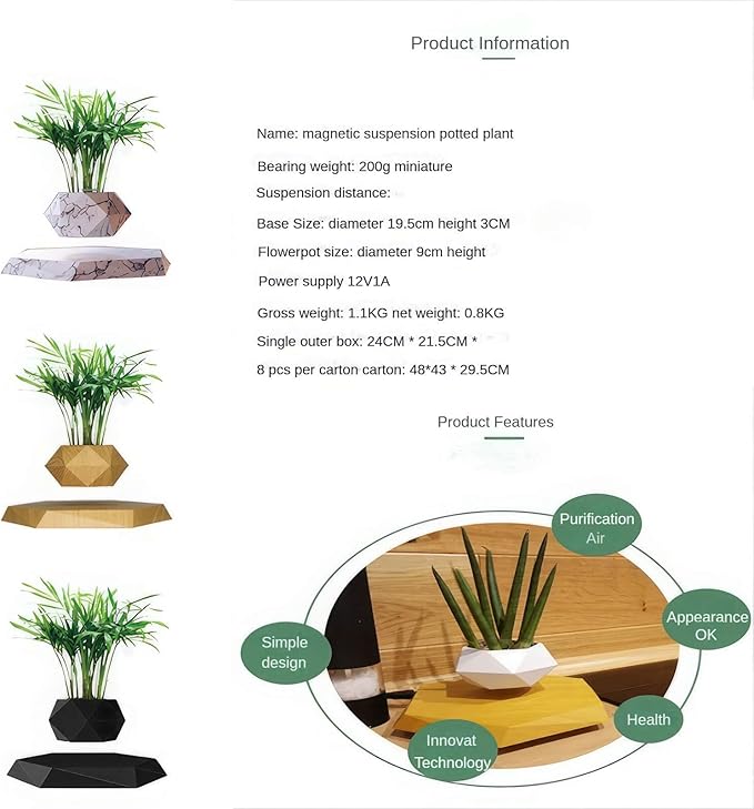 Magnetic levitation Potted Plants, Rotating Flower pots, Suitable for Home Decoration Bonsai, Creative Fashion Ornaments (Color : C)