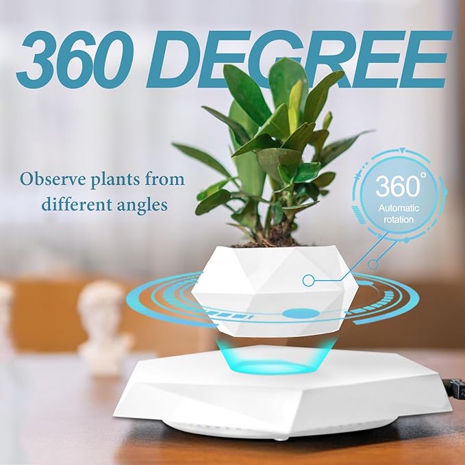 Levitating Plant Pot,Magnetic Floating Plant Pot for Small Plants,360°Rotating Levitating Desk Decor for Home & Office,Floating Pot Gift for Plant Lovers,Birthday, Christmas, New Year(white)