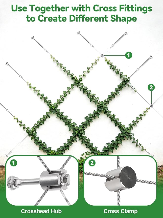150FT Tensioned Wall Wire Trellis Kit for Climbing Plants, Kalolary T316 Stainless Steel Garden Trellis with Turnbuckle Tensioner Wall-mounted Fence Plant Trellises for Outdoor Wall Garden Fence Grape