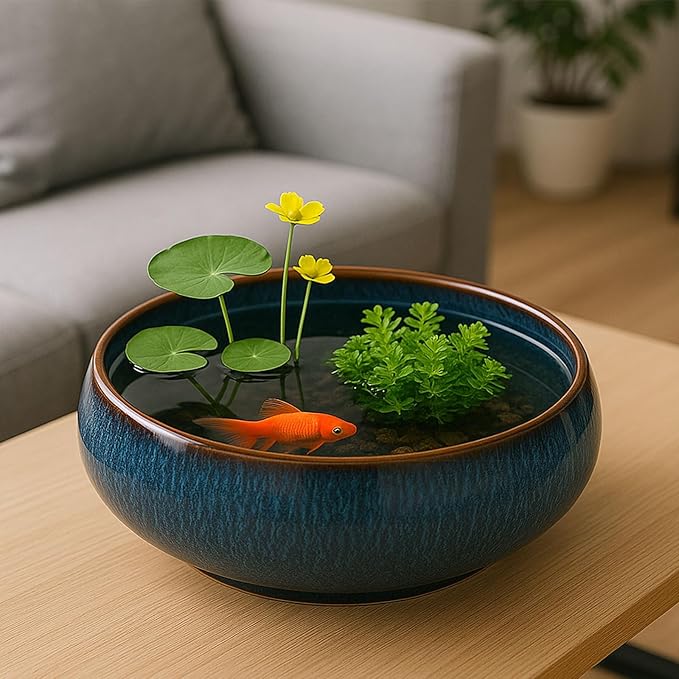 Oncpcare Lotus Bowl Planter – Glazed Ceramic Indoor Plant Bowl Lotus Pot for Lotus Seeds, Bonsai, Succulents | Shallow Hydroponic Decorative Oriental Flower Bowl (Green)