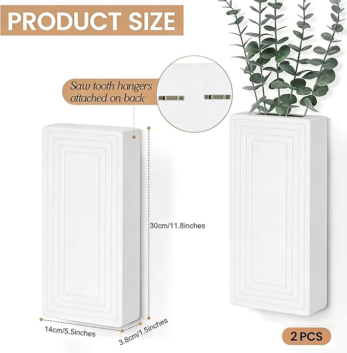 Wooden Wall Planter Vase,2 Pack Hanging Planter for Indoor Fake Plants Modern Boho Farmhouse Wall Art Decor for Home Indoor Kitchen Modern Farmhouse Bathroom Living Room Dining Room(White)