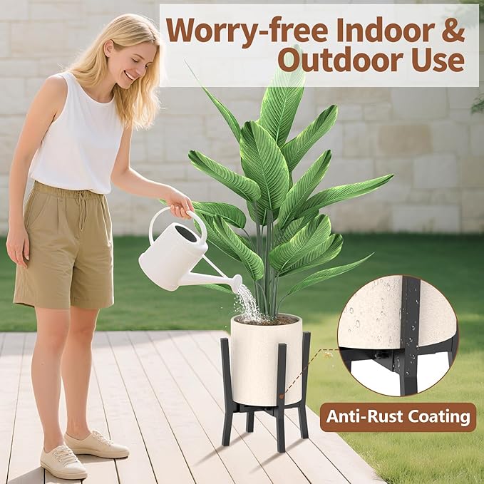 LASZOLA Black Adjustable Plant Stand for Single Large Outdoor Indoor Planters, Heavy Duty Metal Floor Fern Holder Fits 8 to 12 Inch Pots, Elevated Big Flower Stool for Patio – Pot Not Included, 2 Pack