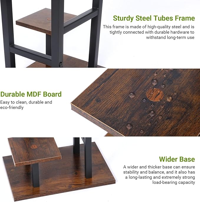 4 Tier Plant Stand for Indoor Plants, Modern Wood & Metal Flower Shelf with Wooden Shelves - Multi-Tiered Display Rack for Living Room, Balcony, Patio, Easy to Assemble Space Saver, Brown