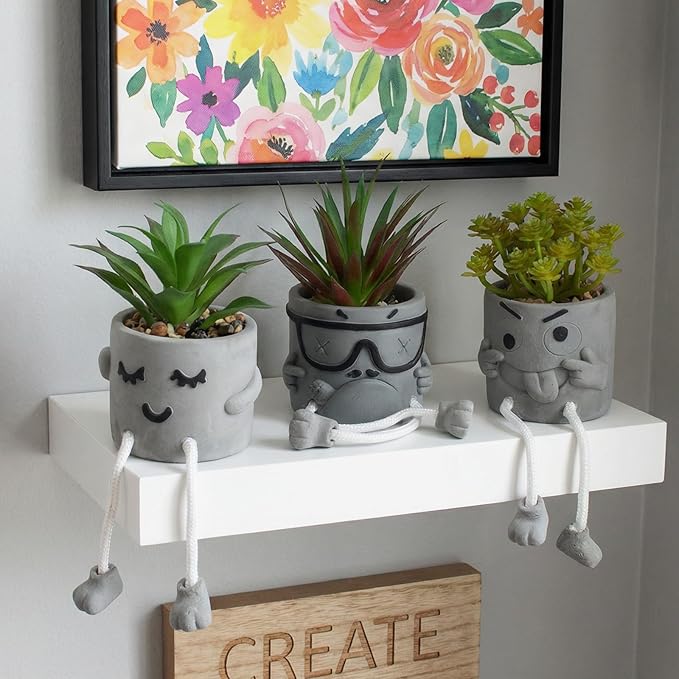 Set of 3 Artificial Succulents Potted Plants Faux Succulents Desk Decoration Fake Mini Plants in Grey Pots Faux Plants Kitchen Shelf Desk Decor Small Bathroom Decor for Shelves