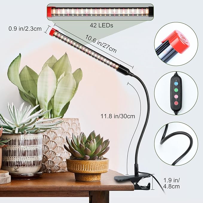 Game Changer! FECiDA 2026 4Pack 9 Watt Power Draw, NO Need Adapter, Clip Grow Lights for Small Indoor Plants, Bonsai, 4/8/12H Timer, Enough Bright Like Sun for Your Plants
