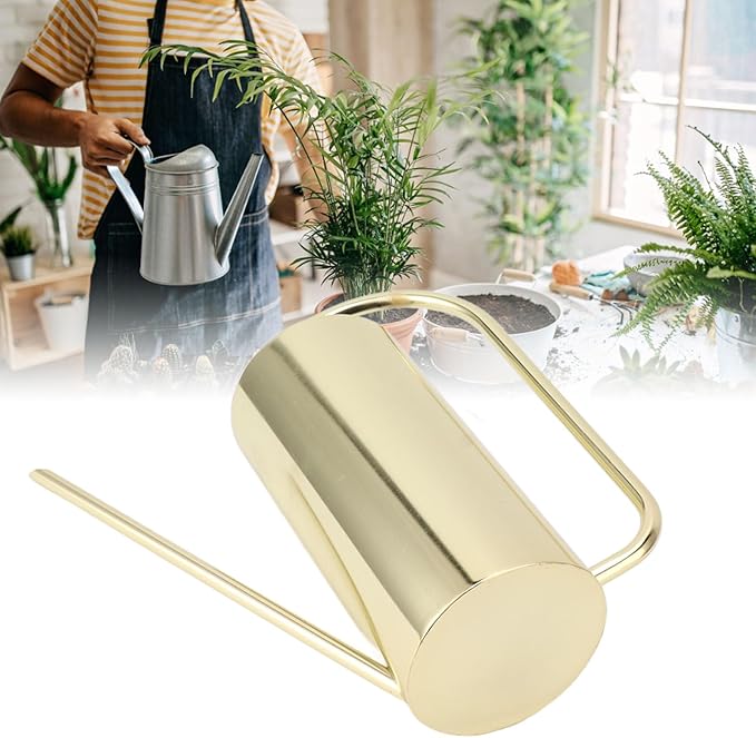 Watering Can for Indoor and Outdoor Plants - 1500ml Large Capacity Stainless Steel Pot With Long Spout for Bonsai and Garden (Gold)