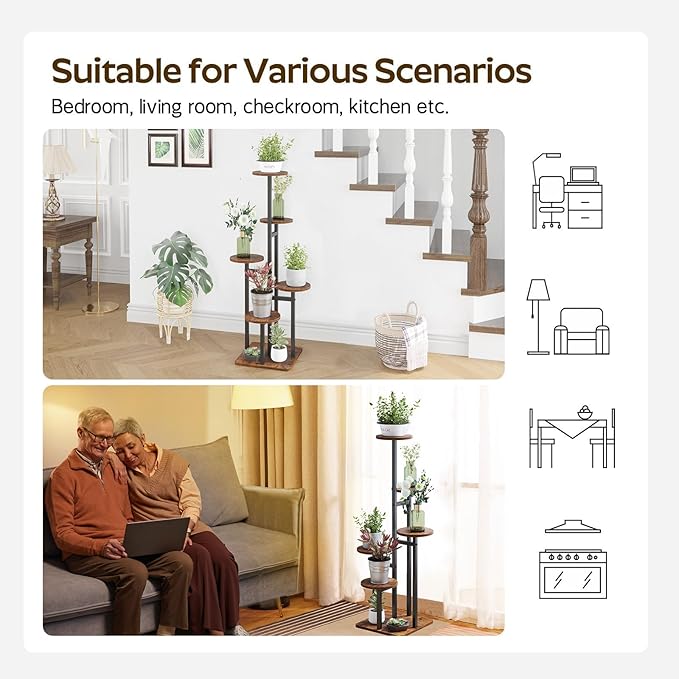 5 Tier Plant Stand Indoor with Grow Light, Tiered Plant Stands for Indoor Plants Multiple, Corner Flower Stand for Living Room, Multi-Layer Vintage Design Plant Shelf