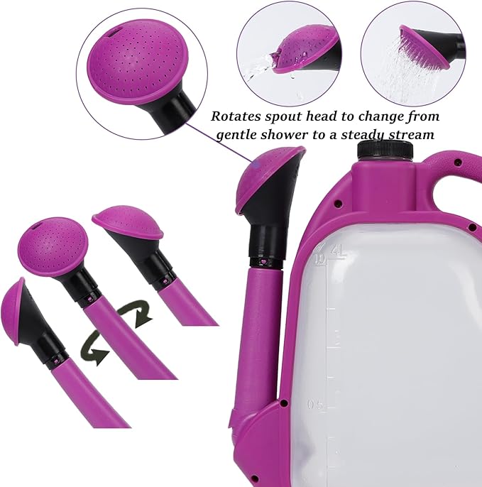 4L Foldable Watering Can with Rotating Nozzle & Long Spout for Plants, Indoor Outdoor Gardening, Clear Plastic-Purple