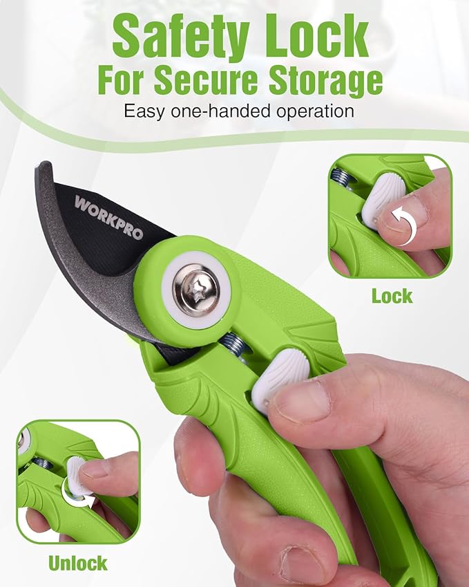 WORKPRO 2-Pack 6.9" Garden Pruning Shears, Bypass & Straight Gardening Scissors with SK5 Steel Blade, Handheld Garden Floral Clippers for Rose, Plants, Flowers, Gardening Gifts for Women & Men, Green