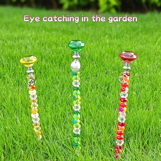72Pcs Beaded Garden Stakes Kit - DIY Fairy Wand Garden Stake Beads Kit, Fairy Garden Accessories Outdoor for Different Festivals, Garden Stake Decorative Diamond-(Red+Green+Yellow)