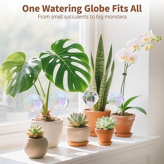 LASZOLA 3 Pcs Rainbow Glass Plant Self-Watering Globe for Indoor Outdoor, House Water Bulb for Small or Large Flower Pot, Iridescent Transparent Decorative Plant Dispenser Ball, Perfect for Vacation