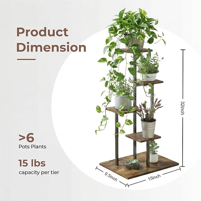 4 Tier Plant Stand Indoor, Tiered Plant Stands for Indoor Plants Multiple, Corner Flower Stand for Living Room, Multi-Layer Vintage Design Plant Shelf