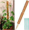 2 Pcs 12 Inches Coir Moss Poles for Climbing Plants with 4 Pcs Adjustable Plant Twist Ties - Coir Moss Totem Stick for Creepers Plant Support Extension, Climbing Indoor Plants(Total 20 Inch)