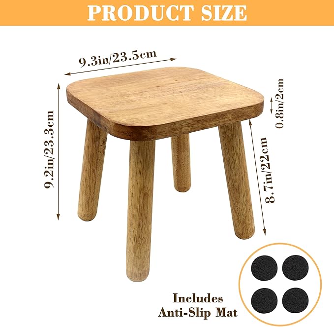 Small Wood Step Stool for Adults Solid Wooden Plant Stools Indoor Detachable Short Wooden Chair for Bedroom Kitchen Bathroom Plant Stand Decor (1 PCS)