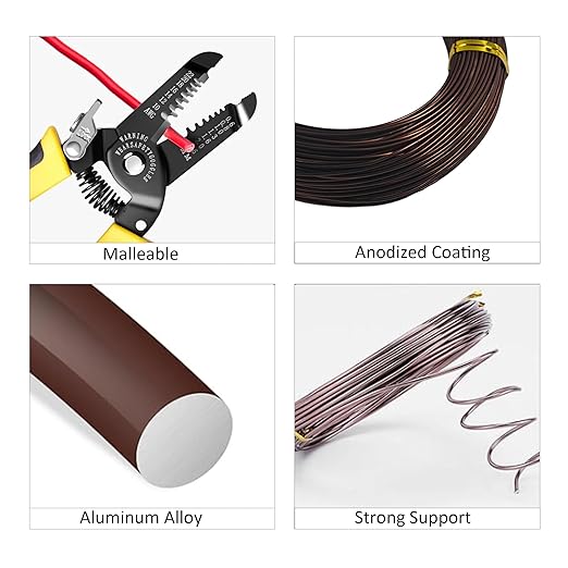 Bonsai Training Wire Kit 3 Sizes, 1.0mm/1.5mm/2.0mm Anodized Aluminum Bonsai Wire, Antique Bronze Aluminum Wire Set for Bonsai Trees Shaping and Training(100g Each Size)
