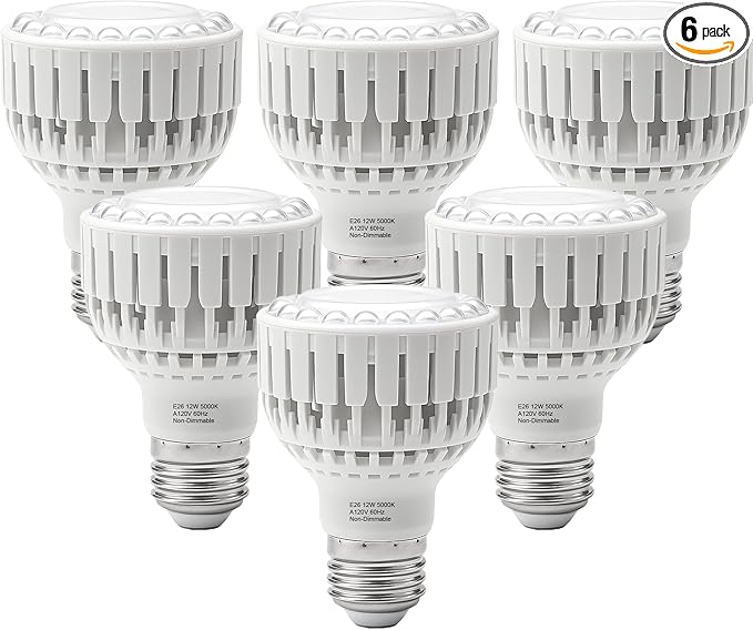 Juhefa LED Grow Light Bulb E26, Full Spectrum 5000K Plant Light Bulb for Indoor Plants Growing, 12W (Equivalent to 80W), High Output for Faster Growth, 6 Pack