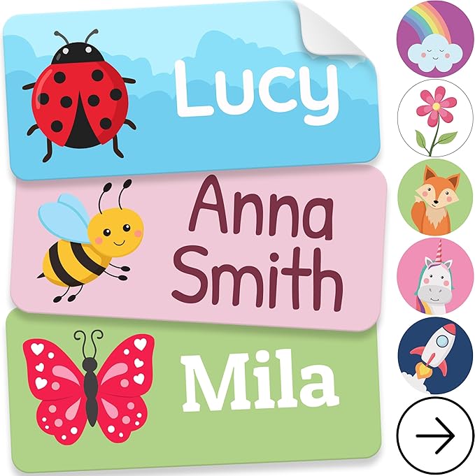Personalized Name Labels for Kids (70 Labels) - Durable & Waterproof Custom Name Stickers for Clothing Tags, School Supplies, Camp & Daycare - Plant Friends (1.2”x0.5”)