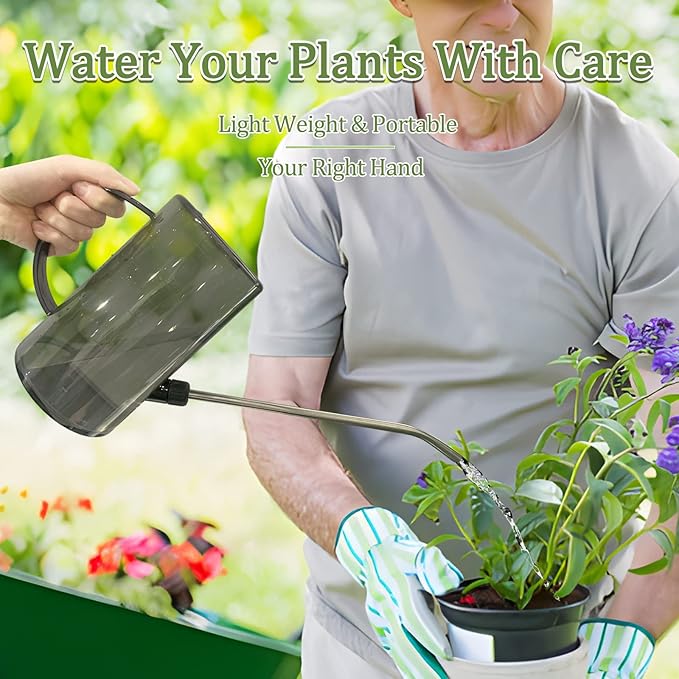 Qilebi Small Watering Can with Stainless Steel Long Spout for Indoor/ House Plant Flowers Garden 1L/34oz