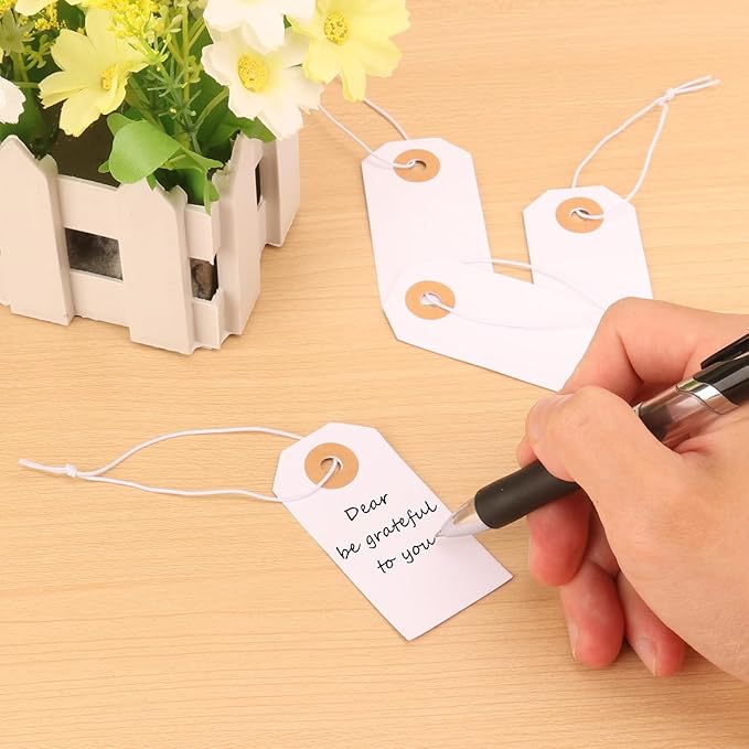 400 Pcs Paper Tags with String, 2-3/4" x 1-3/8" Label Tags with Hole for Organizing, Pricing, & Gift-Giving by IHDYPPEW