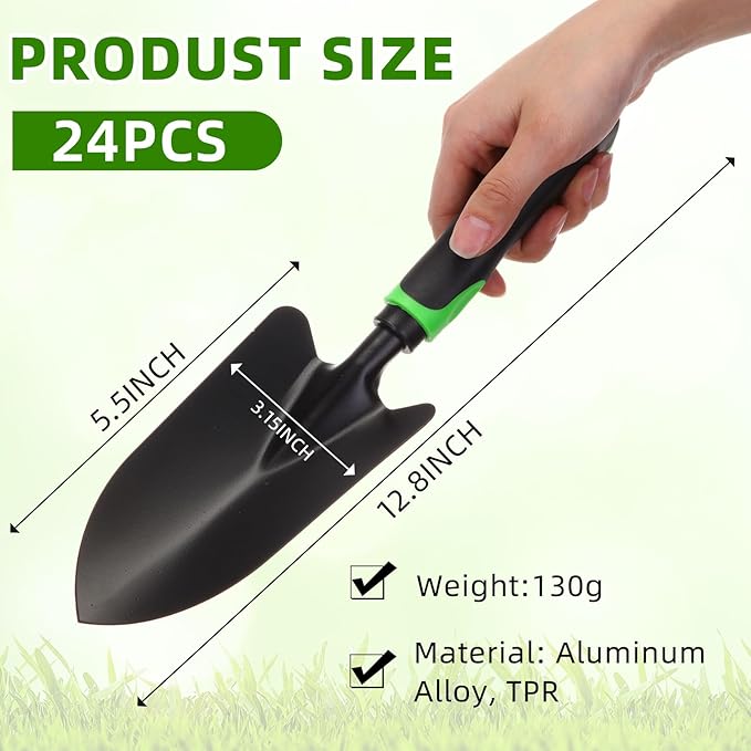 Yaocom 12 Pcs Garden Shovel Aluminum Alloy Heavy Duty Trowel Garden Tool Small Shovels for Digging Metal Hand Trowel Spade with Soft TPR Handle for Lawn Yard Farm Home Shop Planting (Green Black)