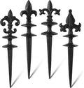 4 Pcs Antique Garden Hose Guide Spike, 13.7" Fleur De Lis Decorative Cast Iron Finial Stakes Heavy Duty Metal Plant Saver Tools Outdoor Hose Protection for Lawn Yard Patio(Black,Assorted Styles)