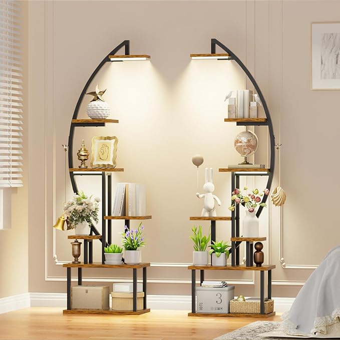 Plant Stand Indoor with Grow Lights: Large Plant Shelf for Multiple Plants, 2 Pack Plant Racks 7 Tiered, Lighted Corner Flower Stands Half Moon, Black Plant Holders Indoor Tall for Living Room Patio