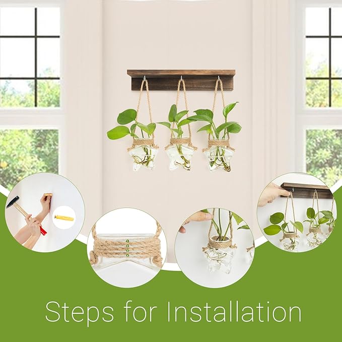 XXXFLOWER Wall Hanging Propagation Station with 3 Star-Shaped Glass Vase, Plants Propagation Stations for Hydroponics Living Room Office Decoration,Unique Gardening Gifts for Plant Lover