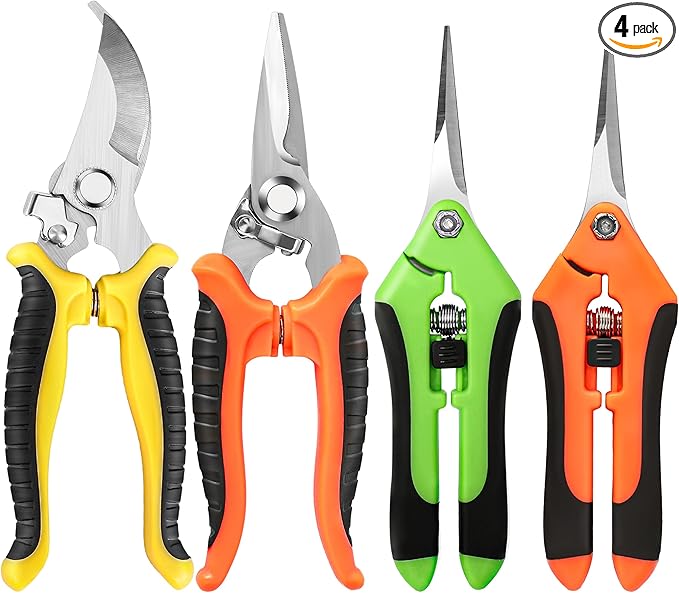 EWPJDK 4 Pack Garden Pruning Shears, Stainless Steel Garden Shears, Gardening Shears, Garden Scissors, Clippers, Pruning Snips, Pruning Shears for Gardening Tools (4PCS Yellow Orange Green)