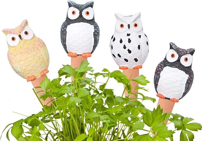 Self Plant Watering Globes 4PCS Terracotta Watering Spikes Plant Watering Devices Self Watering Planter Insert Owl Decor