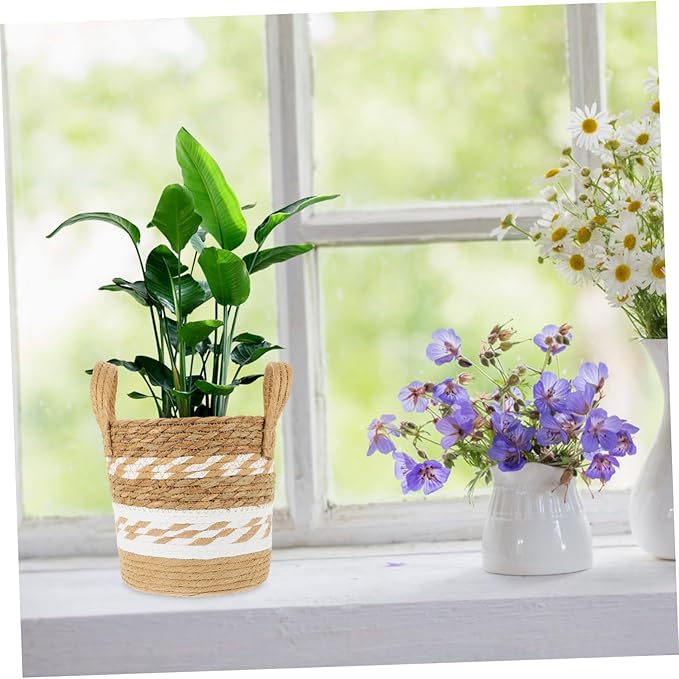 Basket Houseplant Pots Pots for Indoor Plants Indoor Rattan Seagrass Baskets for Storage Wood Seagrass Container Decorate