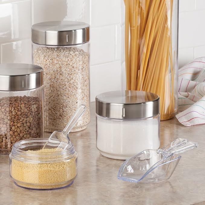 iDesign Plastic Scoop Measuring Cups – Set of 4, Multiple Sizes, Pet Food, Coffee Grounds, Versatile Scoop, Clear