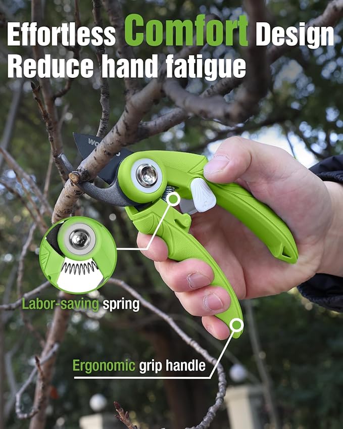 WORKPRO 2-Pack 6.9" Garden Pruning Shears, Bypass & Straight Gardening Scissors with SK5 Steel Blade, Handheld Garden Floral Clippers for Rose, Plants, Flowers, Gardening Gifts for Women & Men, Green
