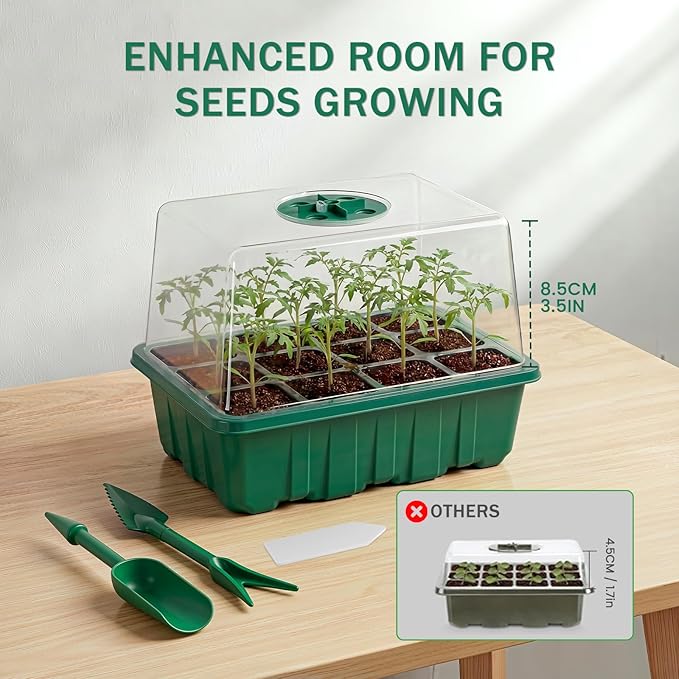 YAUNGEL Seed Starter Tray with Grow Light, 6 Pack Seed Starter Kit with Timing Controller Adjustable Brightness, Thicken Seedling Starter Trays with Humidity Domes Heightened Lids, Gift Box