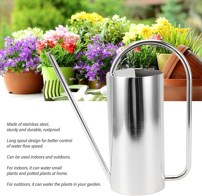 Plant Watering Can,Watering Can for Indoor Outdoor Plants,52.8oz Large Capacity Watering Kettle Stainless Steel Pot Gardening Supplies,Long Spout Watering Can for Indoor Bonsai(Stainless Steel Color)