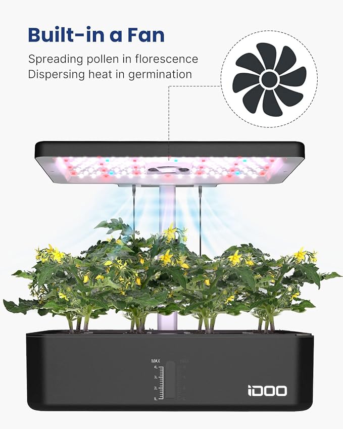 iDOO Mothers Day Gifts, Hydroponics Growing System Kit 12Pods, Indoor Herb Garden, with LED Grow Light, Built-in Fan, Auto-Timer, Adjustable Height Up to 11.3", for Home School Office, Gifts for Women