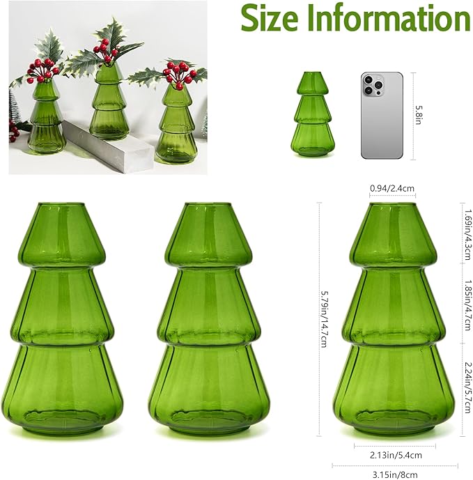 XXXFLOWER 3Pcs Tree-Shaped Glass Planter Christmas Tree Decorations for Tabletop Hydroponics Home Office Garden Green Propagation Station Vase for Flowers Gifts for Plant Lovers（Plant NOT Included）