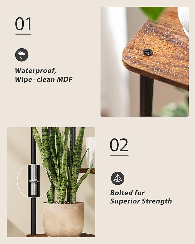 GENTINGBRO Plant Stand with Grow Light for Indoor Plants Corner Plant Stand 6 Tier Metal Plant Shelf Tall Plant Stand Plant Table Flower Stand for Living Room Bedroom Balcony Patio Brown Oak