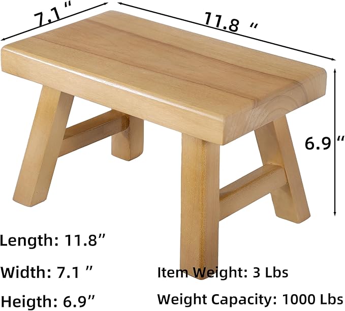 Wooden Step Stool for Adults 11.8" L x 7" W x 6.9" H Handcrafted Solid Wood Stool with Chamfered Edges, Multi-Usage Stool, Wood Step Stool with Anti-Slip Caps - Durable and Sturdy Yellow Sandalwood