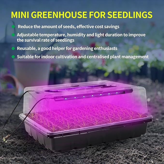 96-Cell Self-Watering Seed Starter Tray with Grow Light & Humidity Dome for Indoor Seedling Growth Complete Kit for Plant Germination LED Red Blue 2 Set