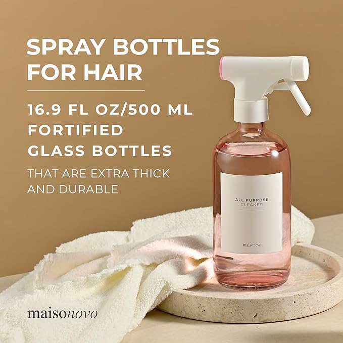MAISONOVO Spray Bottle for Hair - 16.9 fl oz Pink x 2 with 16 Labels