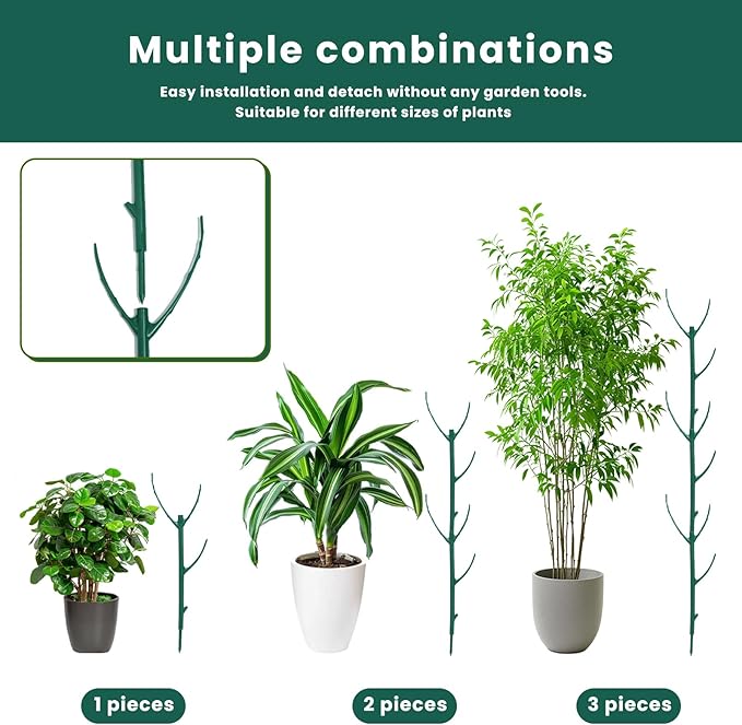 Decorative Stackable Twig, Plant Support Frame & Cage Support Rings, Plant Holder Stick Moss Pole, Twig Trellis with 12 Poles for Indoor Outdoor and Potted Plants Flower Other Climbing Plants