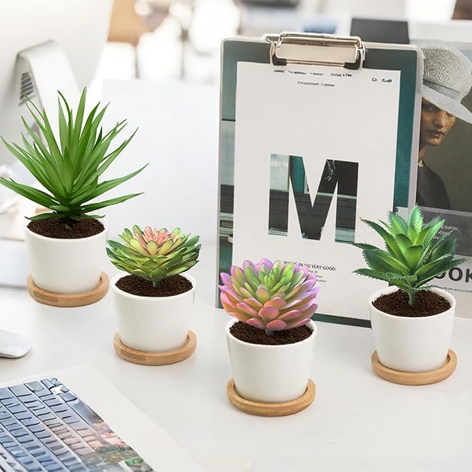 4Pcs Artificial Succulent Plants Set, Realistic Fake Succulents for Home Garden Party Decor