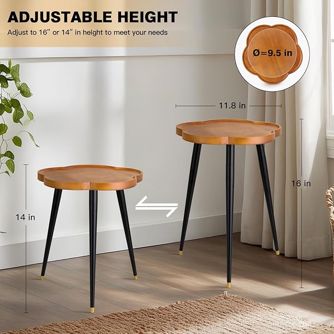 KINNARY Plant Stand Indoor, Wood Plant Table Plant Holder with Raised Design,Heavy Duty Metal Flower Pot Stand, Mid Century Modern Home Decor Small Side End Table（Clr.1-Flower 16" H）