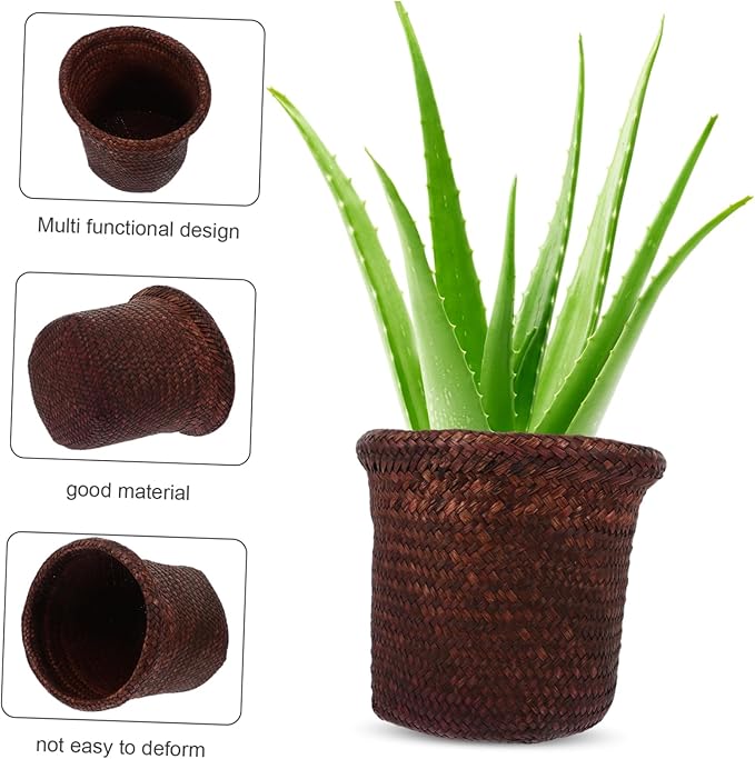 DOITOOL Woven Wicker Laundry Basket Seagrass Plant Basket Wicker Basket Planter Rattan Plant Pot Balcony Flower Pot Succulent Planter for Indoor Balcony Garden Fruit Basket 18cm Picnic Basket