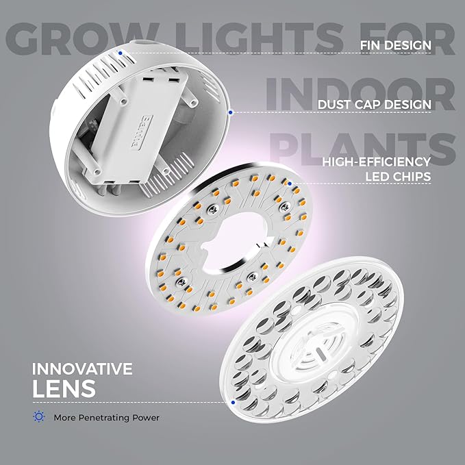 Barrina Orbgrow OG09 Puck LED Grow Light, Pinkish White 36W(4 x 9W, 540 Watt Equiv), Plant Lights for Indoor Plants Full Spectrum, Magnetic & Linkable, Small Grow lamp for Plant Shelf, 4 Packs
