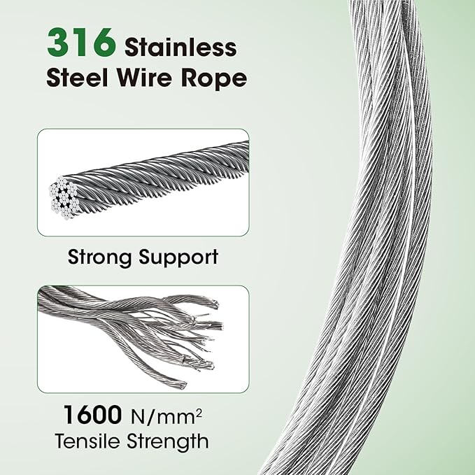 Wire Trellis Kit for Climbing Plants Outdoor - 20-Set Wall Mounted Trellis with 98Ft x 1/8" T316 Stainless Steel Rope, Heavy Duty Garden Wire Trellis System for Espalier & Vertical Gardening