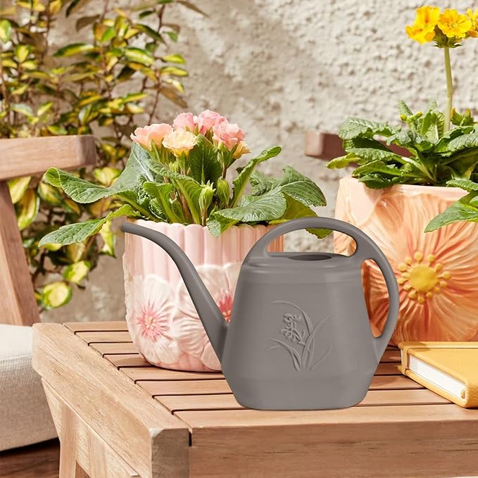Hand Plastic Watering Can - for Indoor and Outdoor Home Garden Plants - with Long Spout - Coffee Color - 1/2 Gallon
